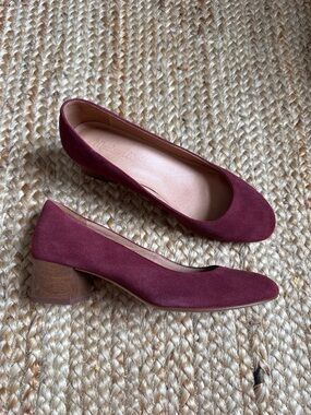 Madewell 8.5 Burgundy Suede Ella Pumps Wooden Block Heel